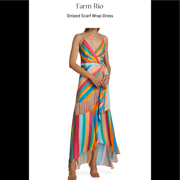 NWT farm rio striped scarf wrap maxi dress in rainbow XS - Picture 2 of 12